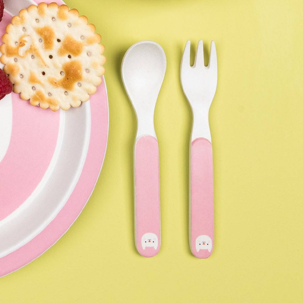 Rex London Bestikk i Bambus ‑ Rosa med pusekatt