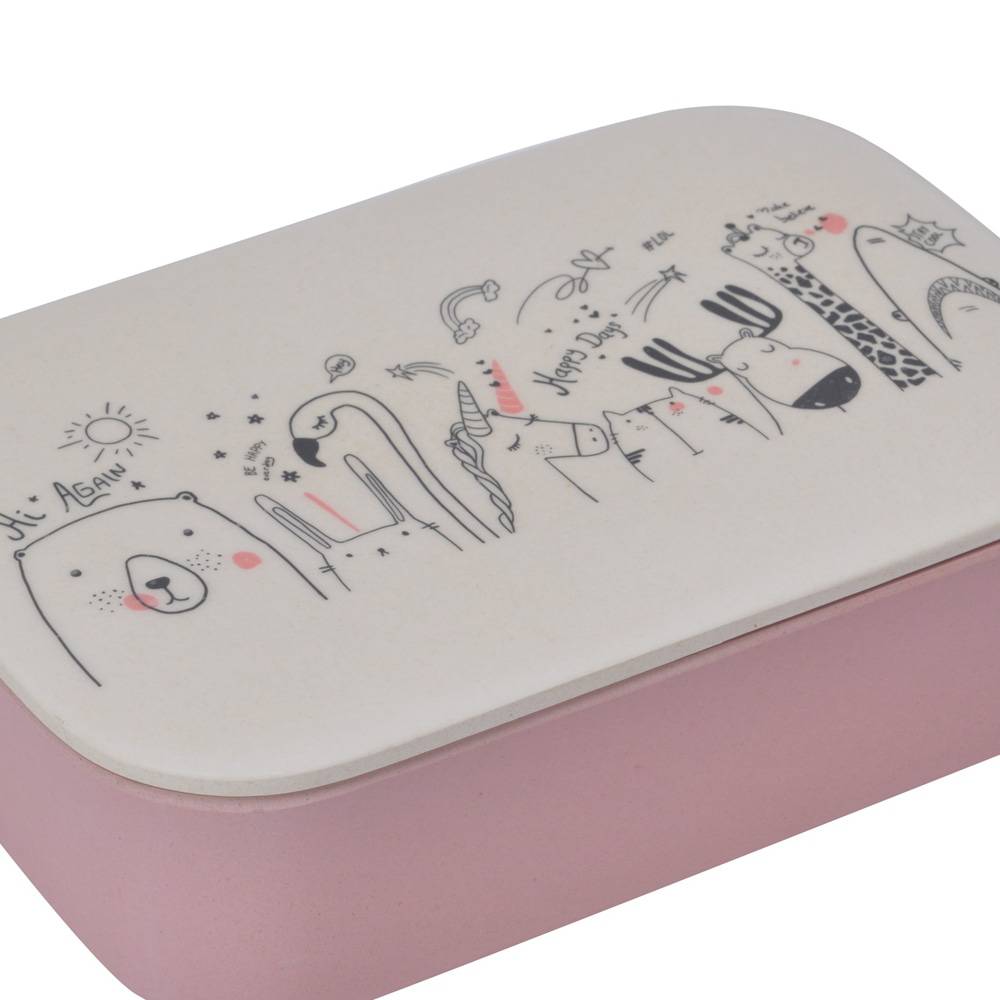 Modern House Matboks av miljøvennlig bambus ‑ Dus rosa med koselig motiv