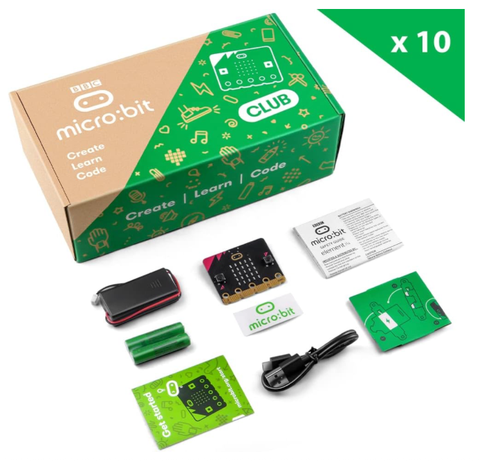 BBC Micro:bit V2 CLUB ‑ 10 stk Microbit V2.2 GO (inkl USB-kabler og batteriholdere med batteri)