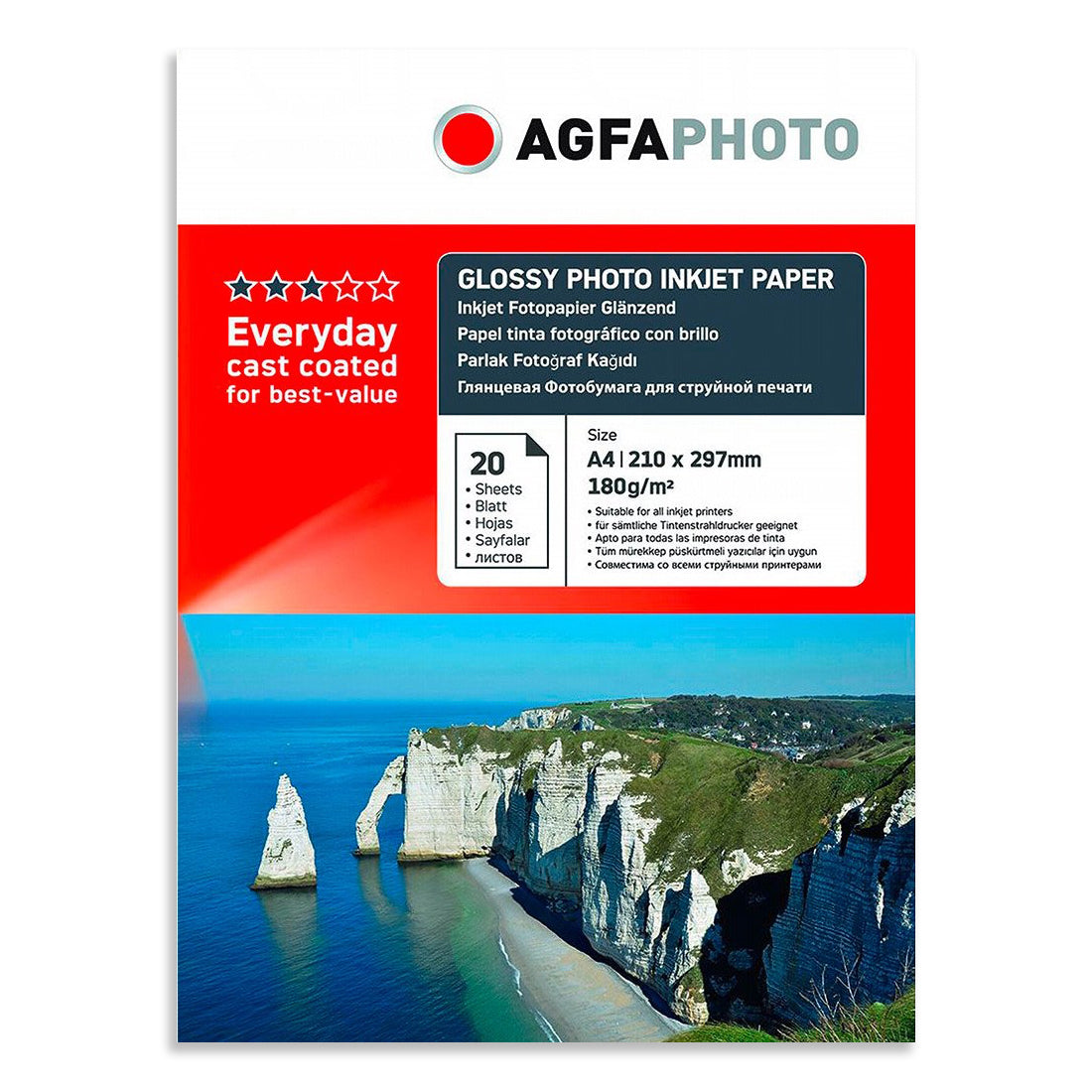 Agfa Photo - Glossy A4 fotopapir til blekkskriver - Pakke med 20 ark