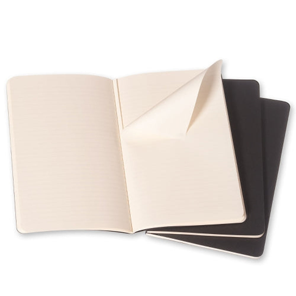 Moleskine Soft Large Plain Cahiers collection Notatbok (pakke med 3) ‑ Sort