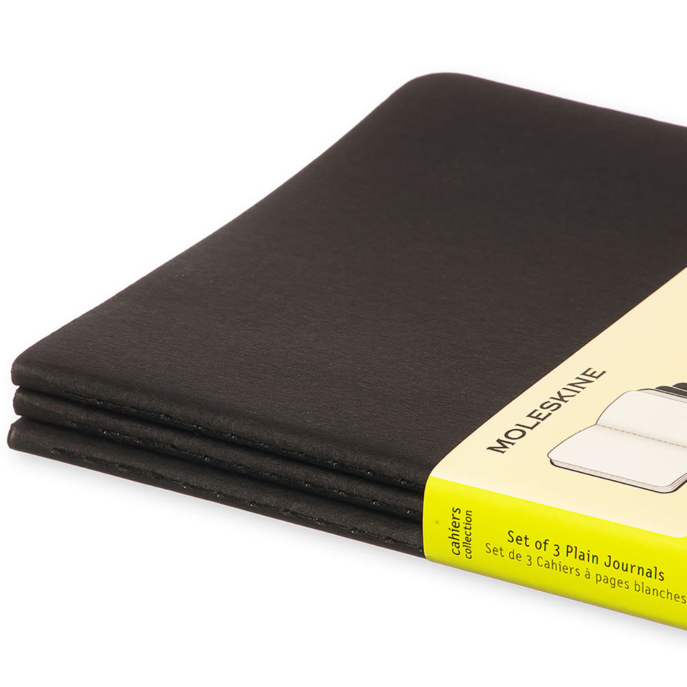 Moleskine Soft Large Plain Cahiers collection Notatbok (pakke med 3) ‑ Sort
