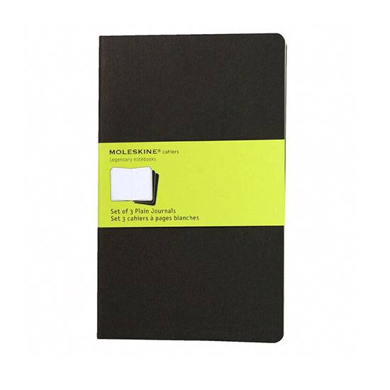 Moleskine Soft Large Plain Cahiers collection Notatbok (pakke med 3) ‑ Sort
