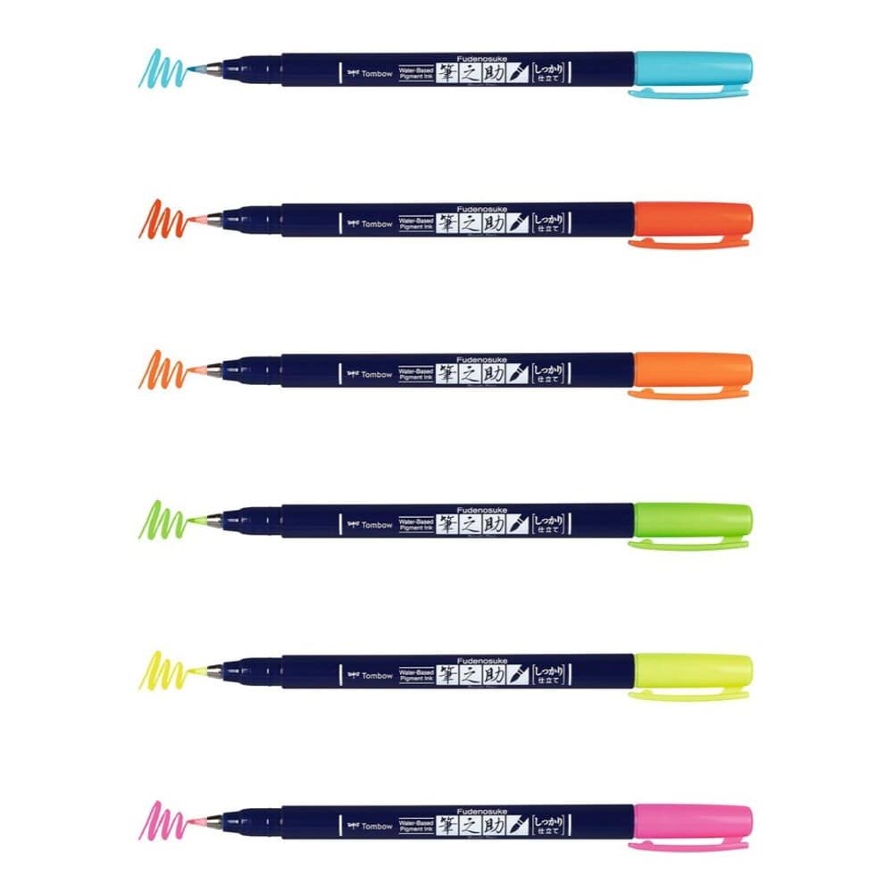 Tombow Fudenosuke Penselpenner ‑ 6 neonfarger