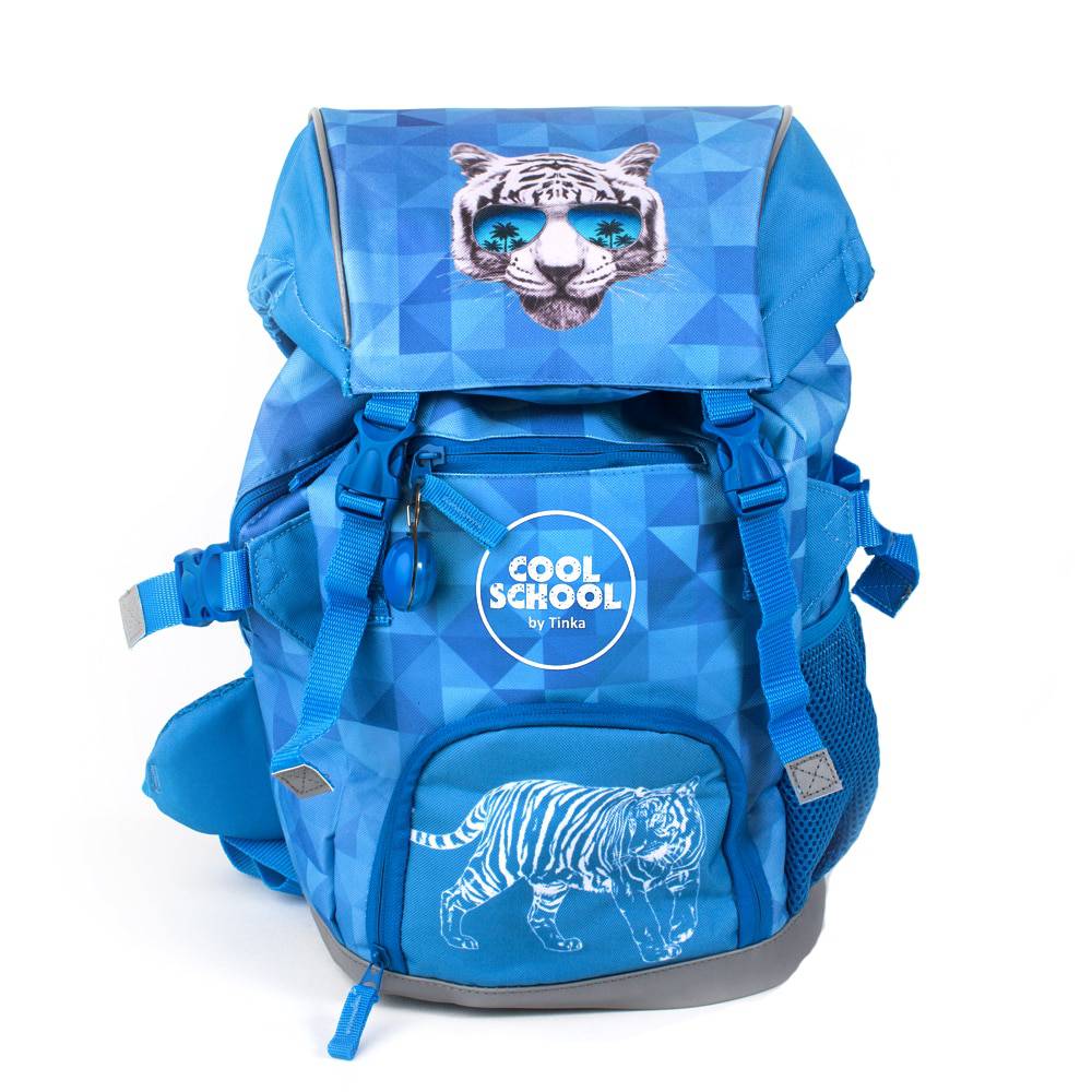Tinka skolesekk - Blå med tiger