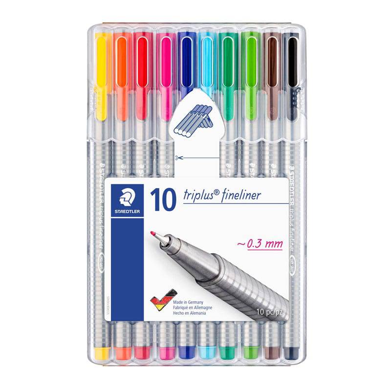 Staedtler Triplus Fineliner tusjer 0,3 tupp 10 stk ‑ i praktisk boks
