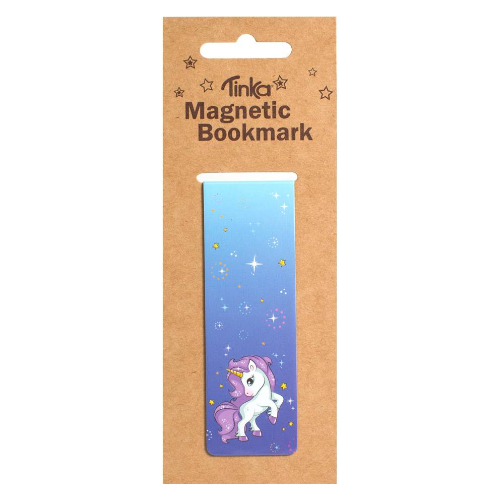 Tinka Magnetisk Bokmerke ‑ Blå med Enhjørning og stjerner  