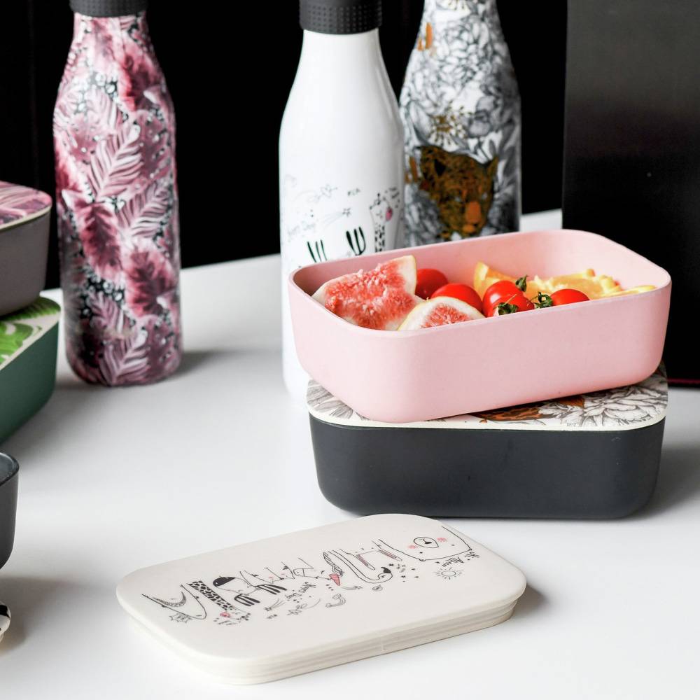 Modern House Matboks av miljøvennlig bambus ‑ Dus rosa med koselig motiv 