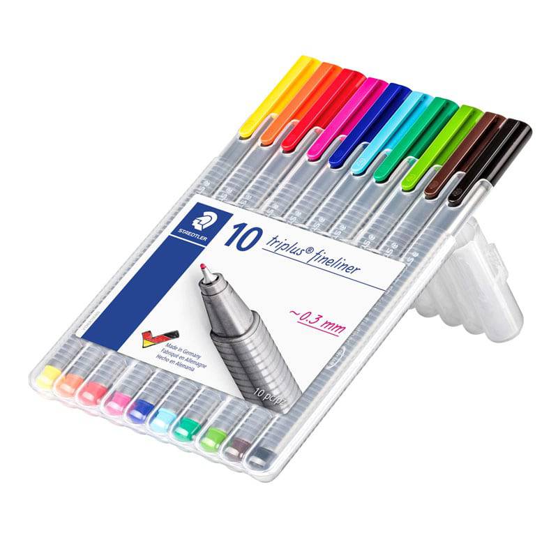Staedtler Triplus Fineliner tusjer 0,3 tupp 10 stk ‑ i praktisk boks