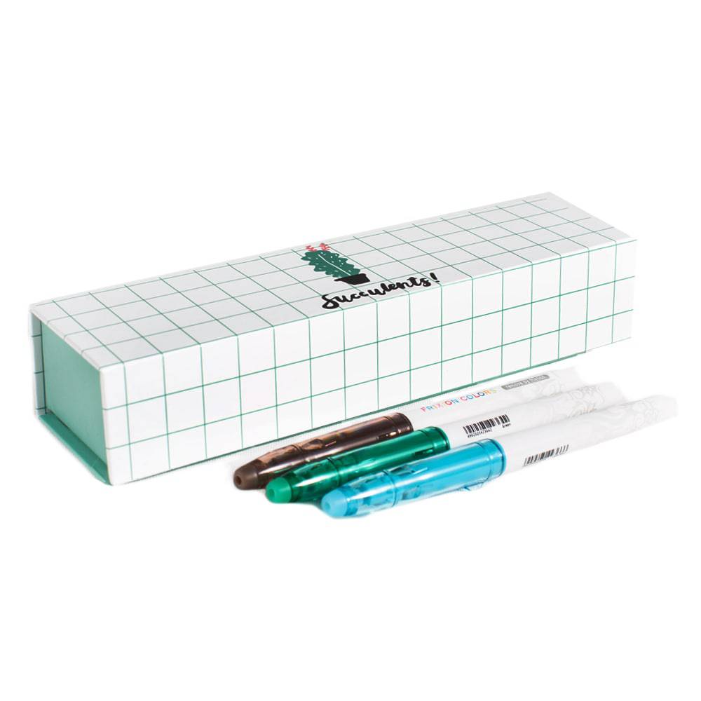 Oppbevaringsboks / pennal for penner ‑ Hvit og turkis "Succulents"