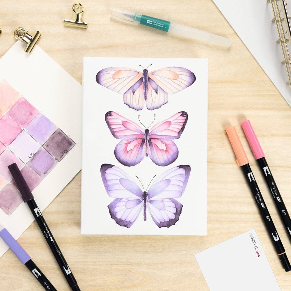 Tombow Akvarellsett med lerret  ‑ Elegante Sommerfugler
