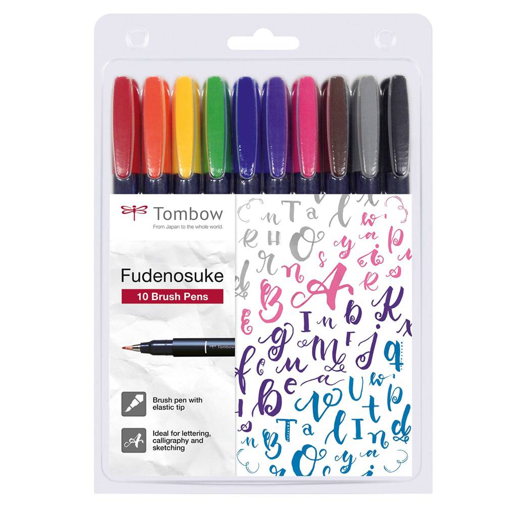 Tombow Fudenosuke Penselpenn ‑ 10 farger