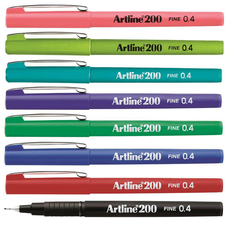 Artline Fineliner 200 ‑ 8 Farger - 0.4 tupp m/etui
