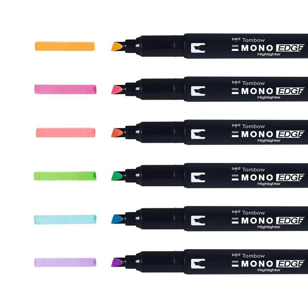 Tombow Mono Edge Markeringspenn med dobbel tupp ‑ pakke med 6  