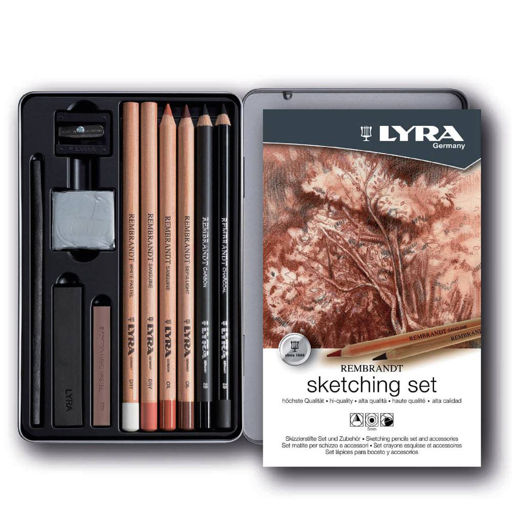 Lyra Sketching sett ‑ Høykvalitets tegnsett for skisser i metallboks