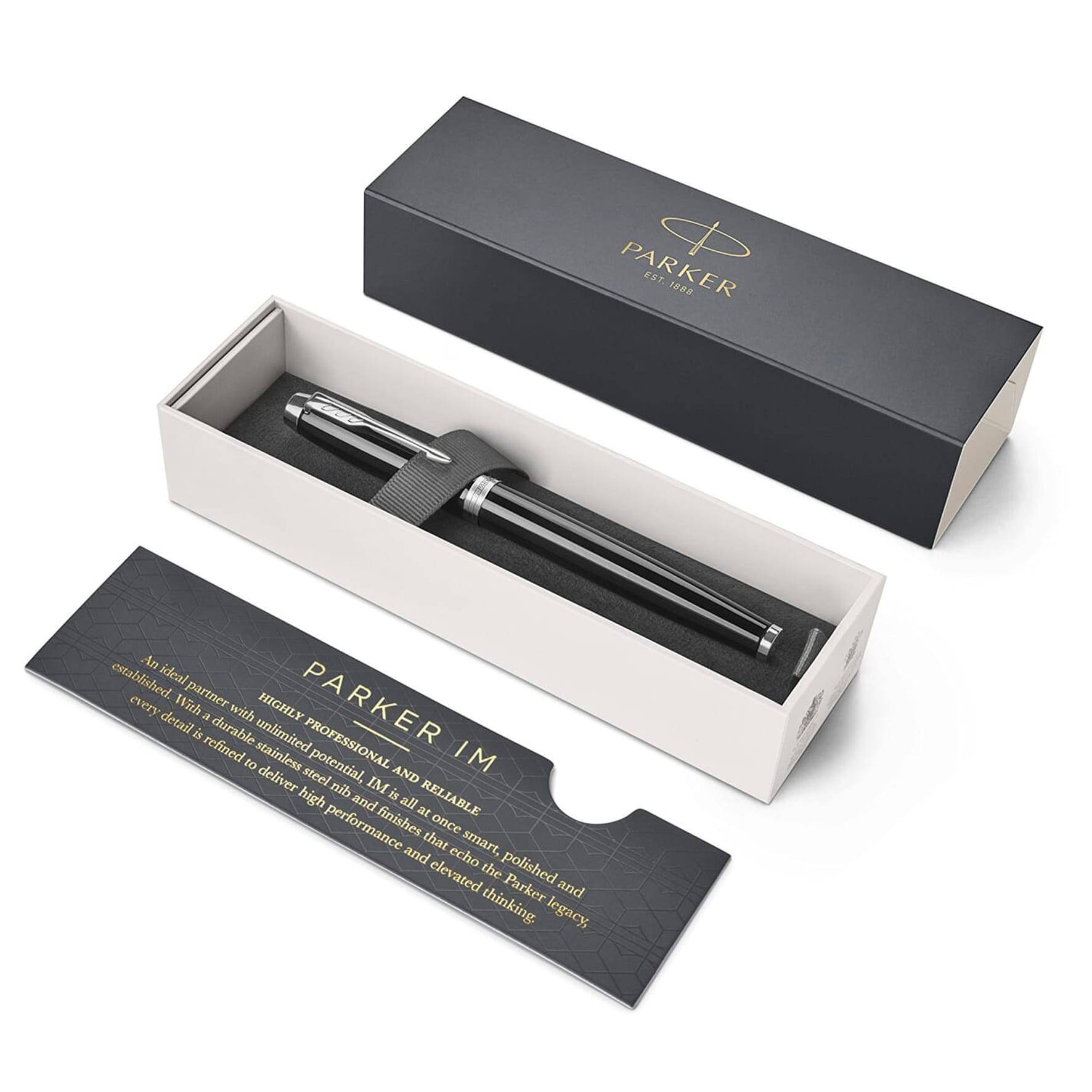 Parker Fyllepenn ‑ Sort design m/ sølvetaljer ‑ Blått blekk med gaveeske
