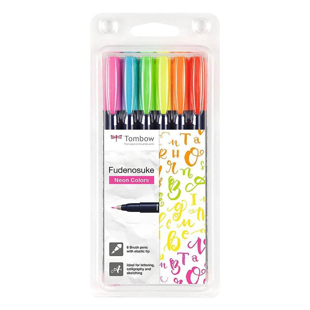 Tombow Fudenosuke Penselpenner ‑ 6 neonfarger