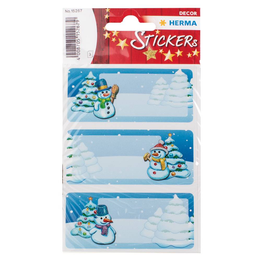 Herma Klistremerker ‑ Til og fra lapper med snømann motiv   