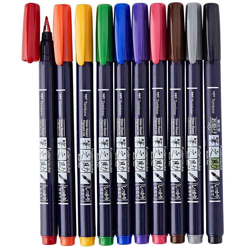 Tombow Fudenosuke Penselpenn ‑ 10 farger