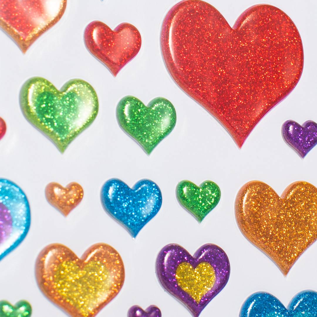 Tinka Tykke klistremerker ‑ Hjerter med glitter