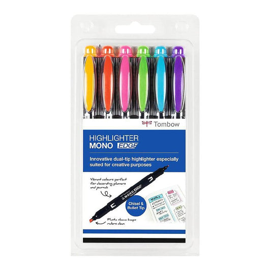 Tombow Mono Edge Markeringspenn med dobbel tupp ‑ pakke med 6  
