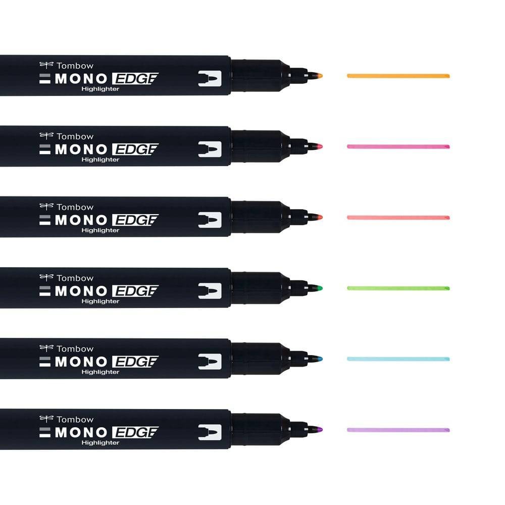 Tombow Mono Edge Markeringspenn med dobbel tupp ‑ pakke med 6  