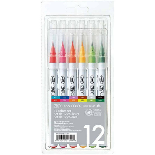 Zig Clean Color penselpenner ‑ Sett med 12 stk 