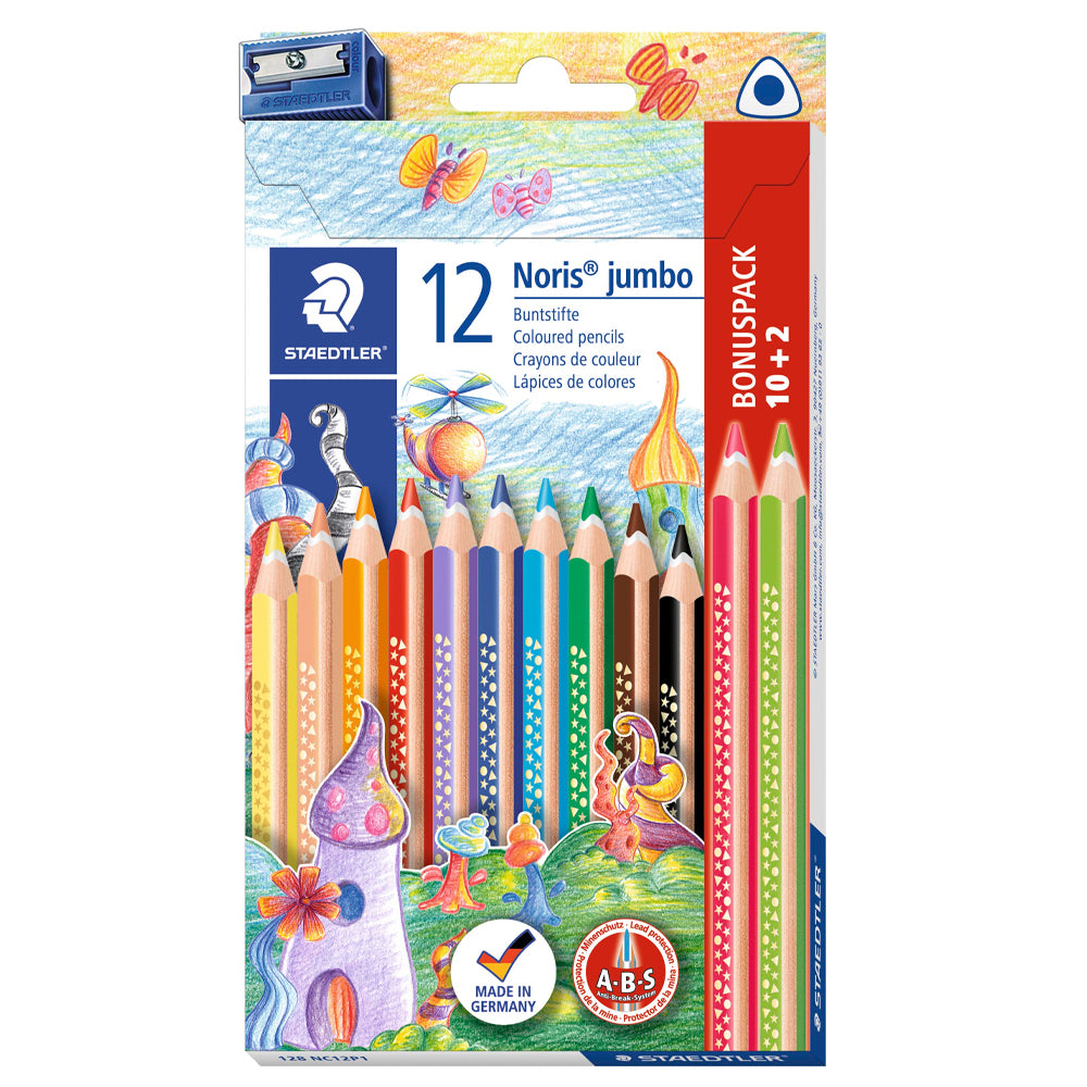Staedtler 12 Noris Jumbo fargeblyanter med blyantspisser